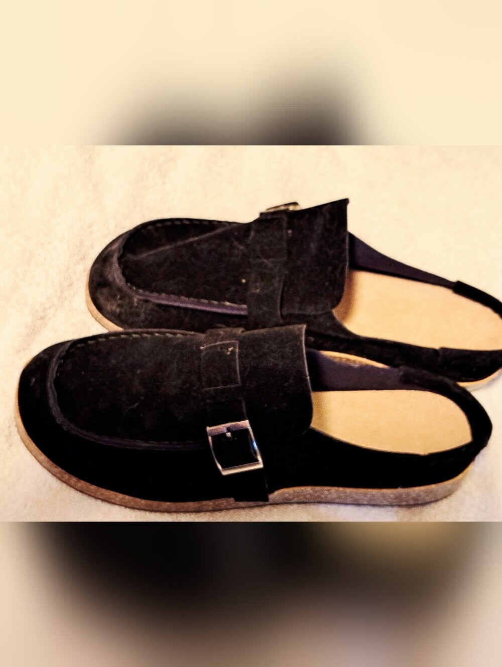 Black Suede Look Clog Flats with Buckle